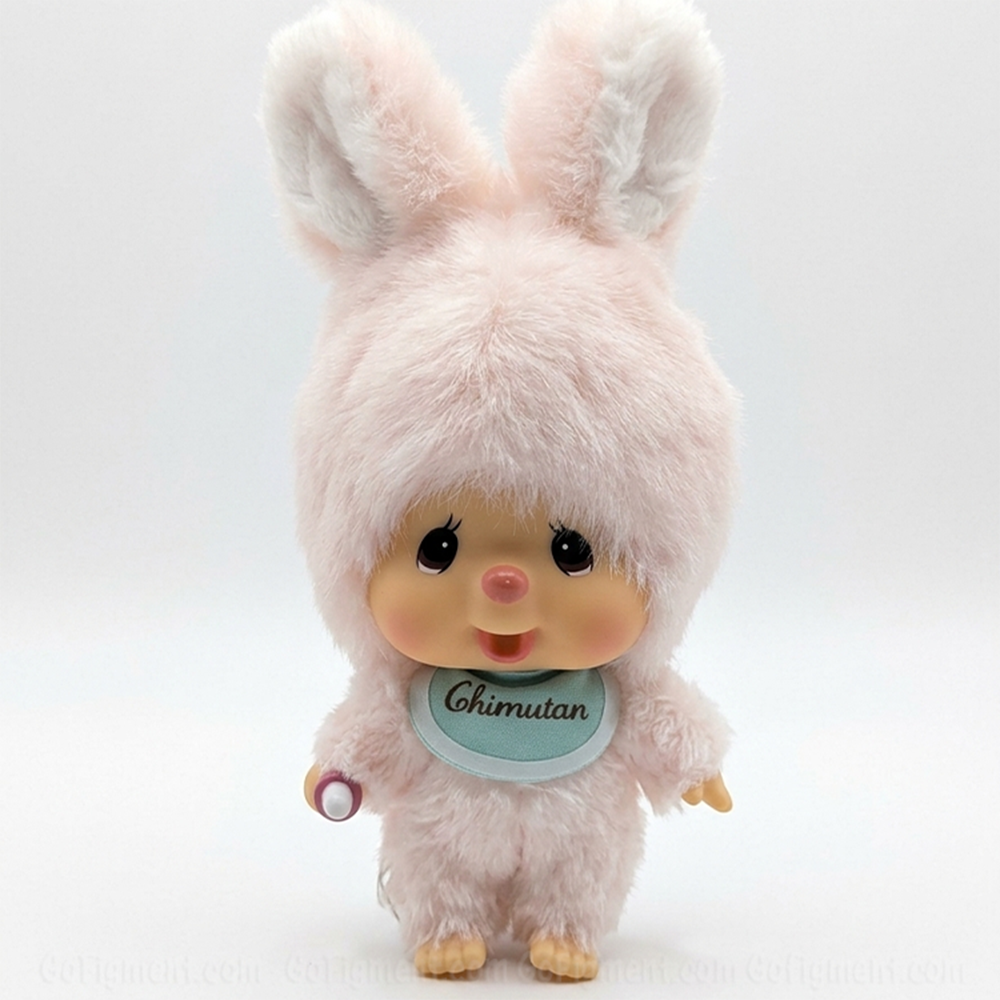 4" Monchhichi Keychain - Chimutan Bunny Mascot - Authentic Plush Mascot, NWT by Sekiguchi with soft pink fur