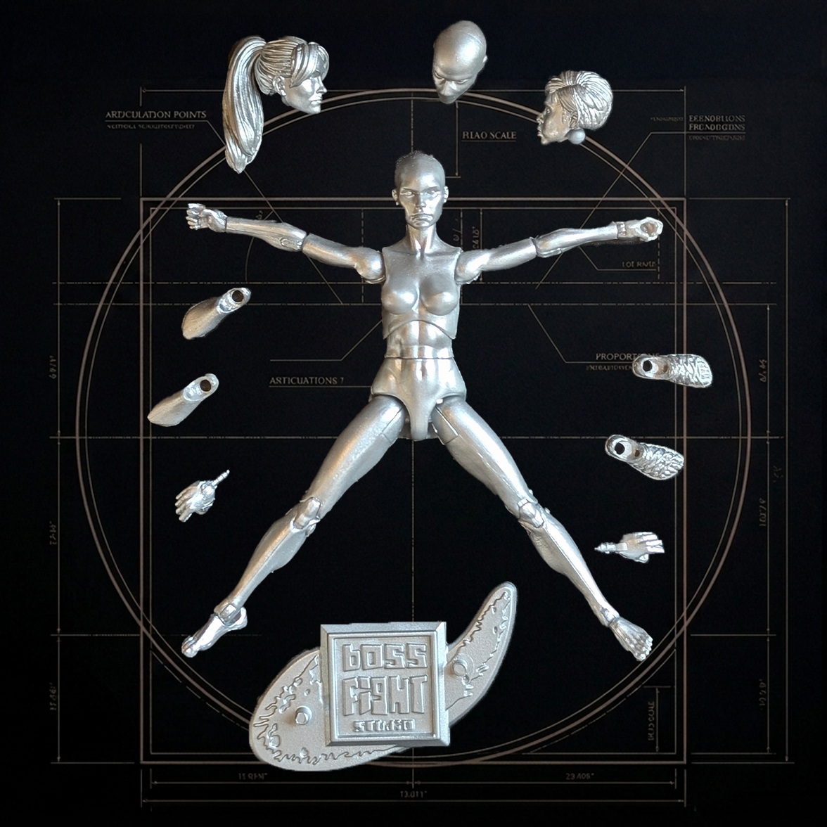 Vitruvian H.A.C.K.S. Character Blanks Chrome Female 1:18 Scale Action Figure new in box by Boss Fight Studio Llc with extra parts
