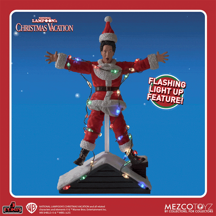 Super7 National Lampoon’s Christmas Vacation Clark Griswold action figure with flashing light-up Christmas decoration effect