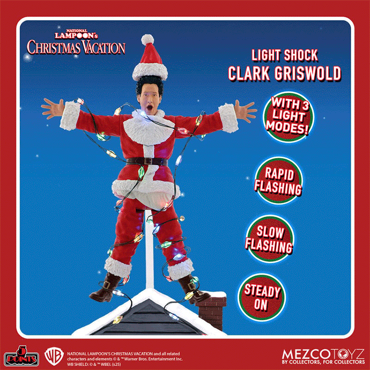 Super7 National Lampoon’s Christmas Vacation Light-Shock Clark Griswold figure with three light display modes on rooftop scene