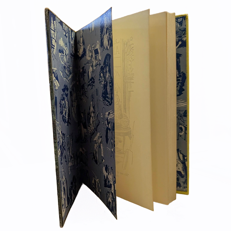 Interior blue endpapers of 1947 Nancy Drew book The Clue in the Old Album by Grosset & Dunlap Inc.