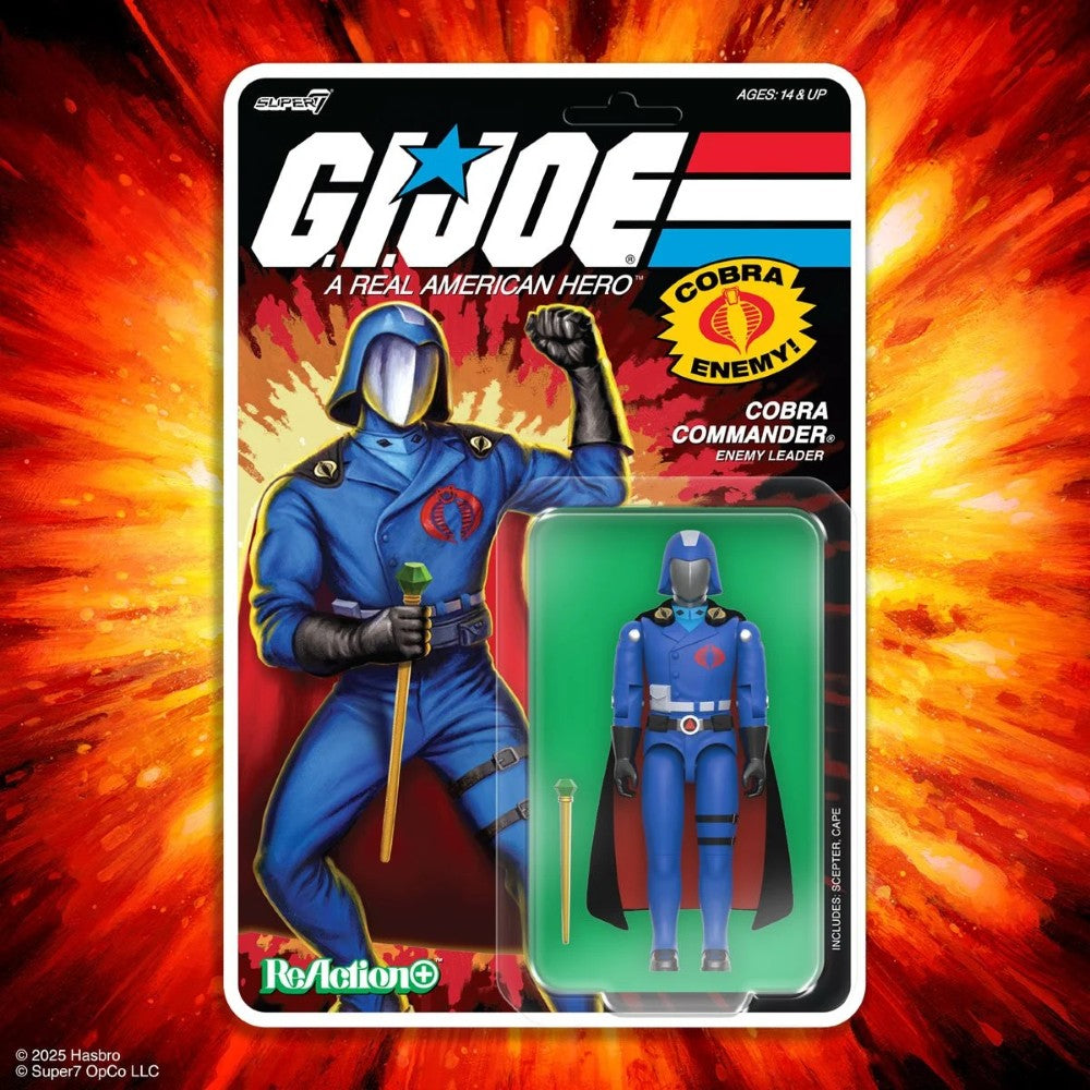 Super7 Cobra Commander 3.75-inch action figure in blue uniform with black cape from GI Joe ReAction+ series