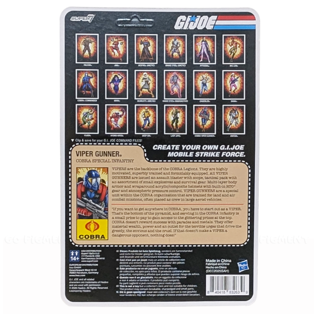 Cobra Viper Gunner Gi Joe 3 3/4-Inch ReAction+ Action Figure by Super7 in sealed retro-style packaging.