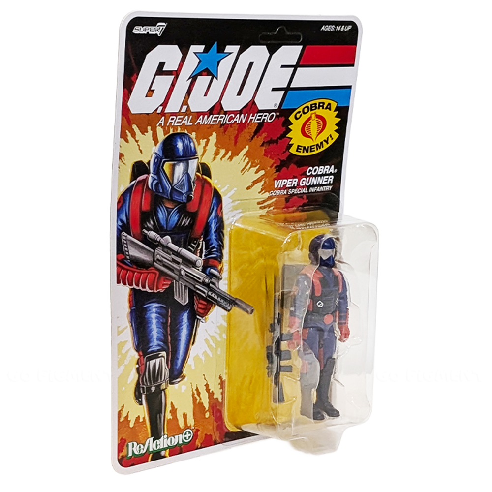Cobra Viper Gunner Gi Joe 3 3/4-Inch ReAction+ Action Figure by Super7 in original packaging with illustrated backing card