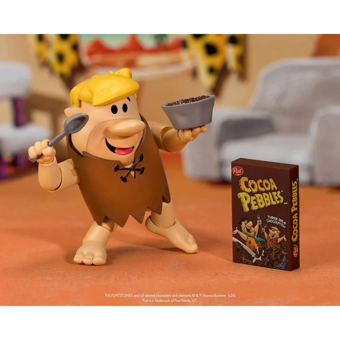 Barney Rubble 1:12 Scale Action Figure - Premium Articulated Sidekick Cocoa Pebbles by Jada Toys new in box with cereal bowl and spoon