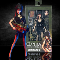 Commando Elvira - Mistress of the Dark 8-Inch Clothed Action Figure by Neca with camo weapon and extra face accessory new in box
