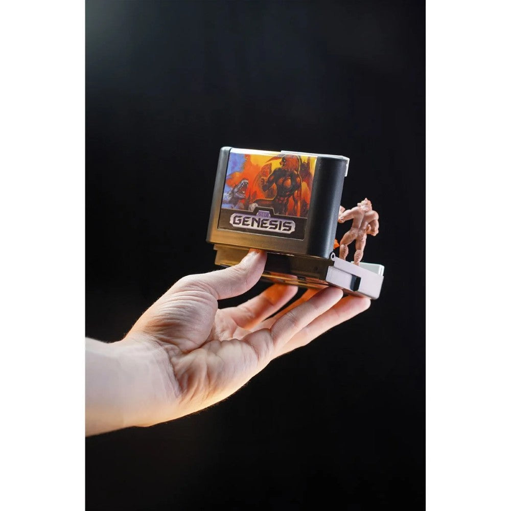 Hand holding Console Heroes Sega Genesis Genesis Altered Beast Cartridge Diorama Playset with miniature figurine detail