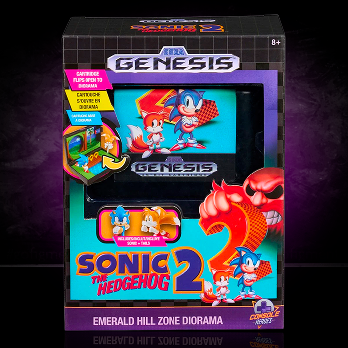 Console Heroes Sega Genesis Sonic the Hedgehog 2 Cartridge Diorama Playset with Emerald Hill Zone collectible design