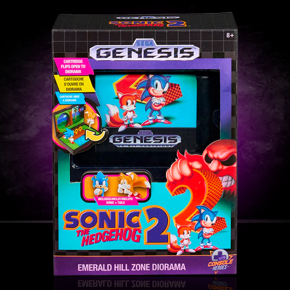 Console Heroes Sega Genesis Sonic the Hedgehog 2 Cartridge Diorama Playset with Emerald Hill Zone collectible design