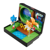 Console Heroes Sega Genesis Sonic the Hedgehog 2 Cartridge Diorama Playset featuring Sonic and Tails figurines on classic game stage
