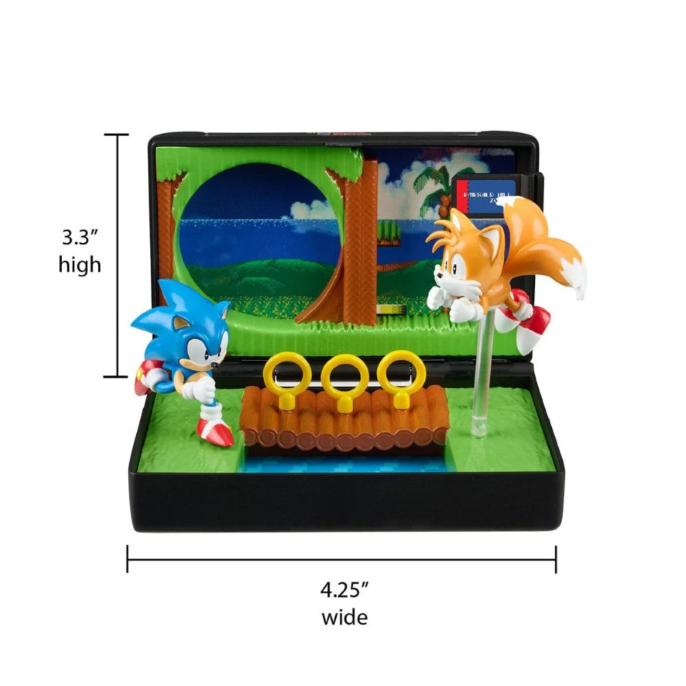 Console Heroes Sega Genesis Sonic the Hedgehog 2 Cartridge Diorama Playset with Sonic and Tails figures and rings