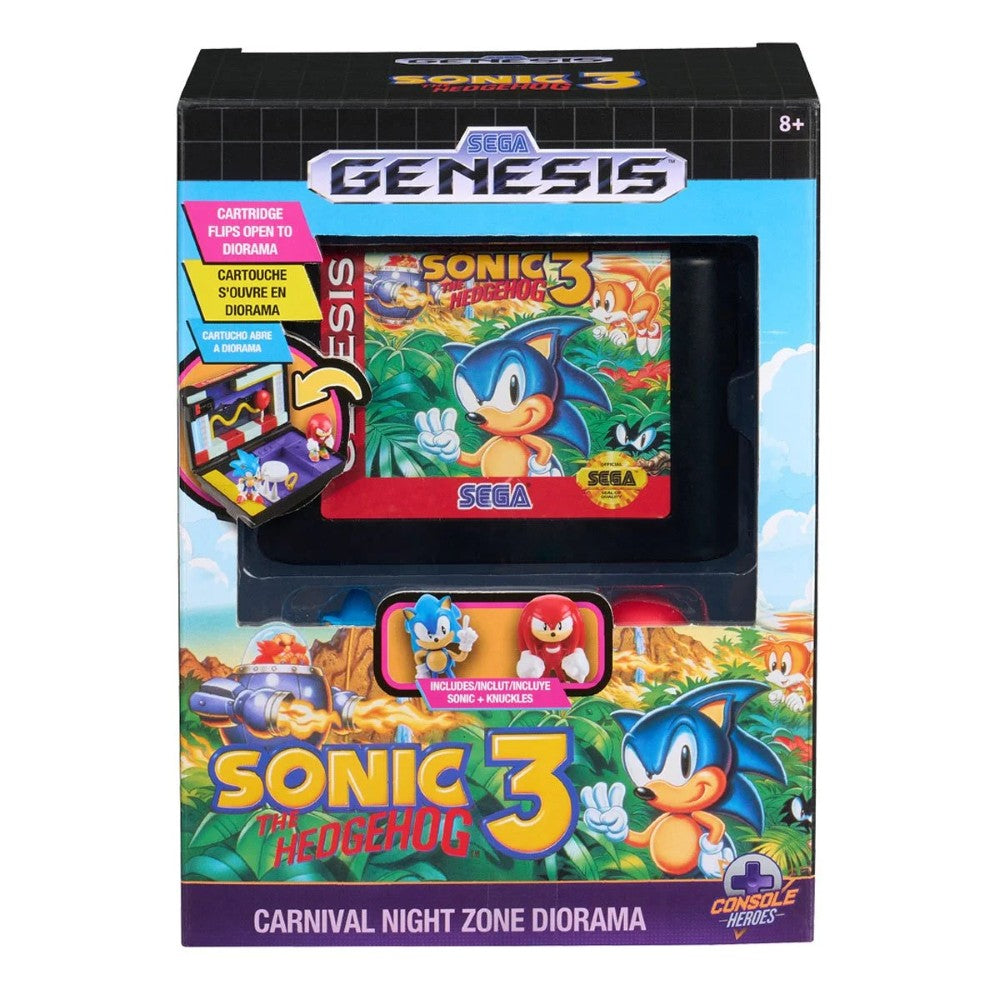Console Heroes Sega Genesis Sonic the Hedgehog 3 Cartridge Diorama Playset (Copy) collectible toy packaging with Sonic and Knuckles figures