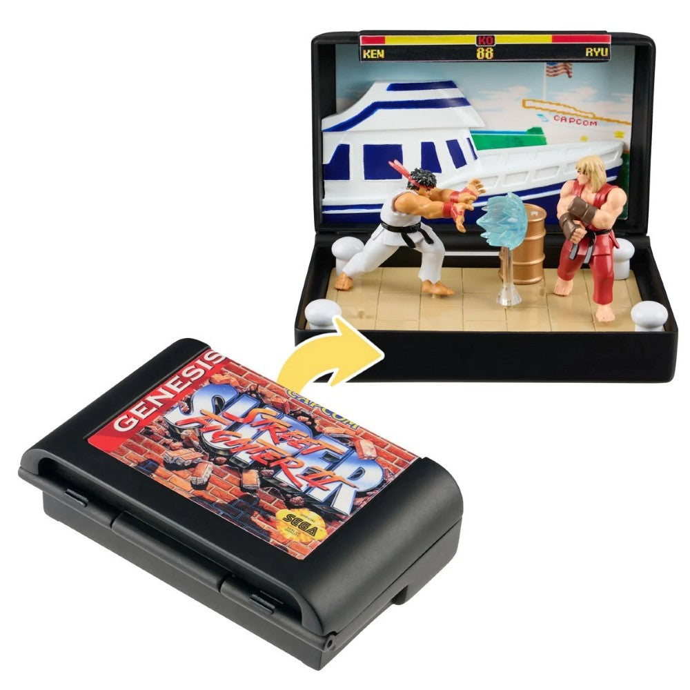 Console Heroes Sega Genesis Genesis Street Fighter II Cartridge Diorama Playset with detailed Ryu and Ken figures in battle scene