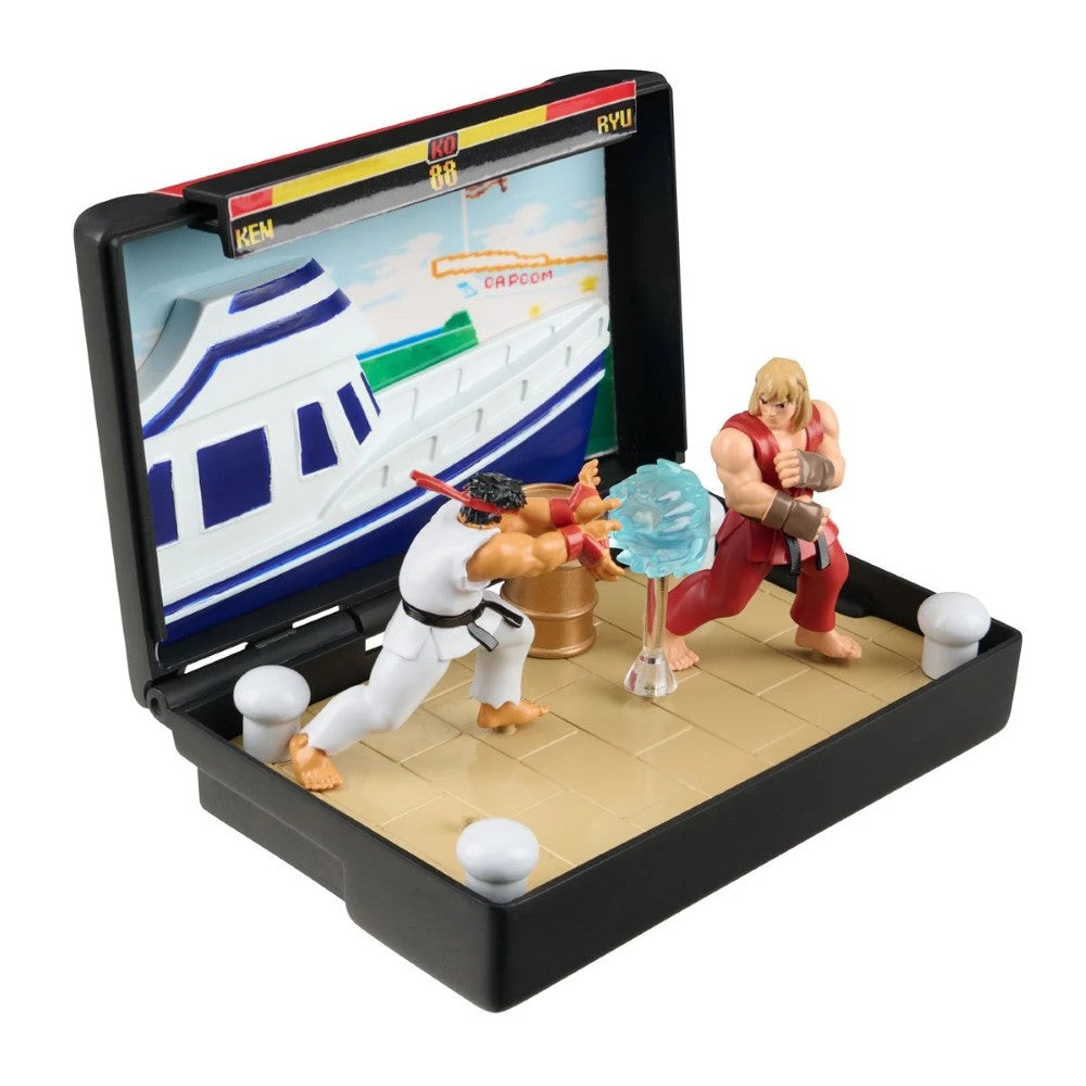 Console Heroes Sega Genesis Genesis Street Fighter II Cartridge Diorama Playset with Ryu and Ken figures in fighting pose
