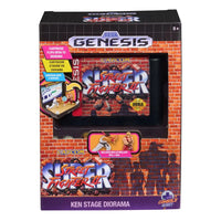 Console Heroes Sega Genesis Genesis Street Fighter II Cartridge Diorama Playset with detailed Ken stage collectible figures.