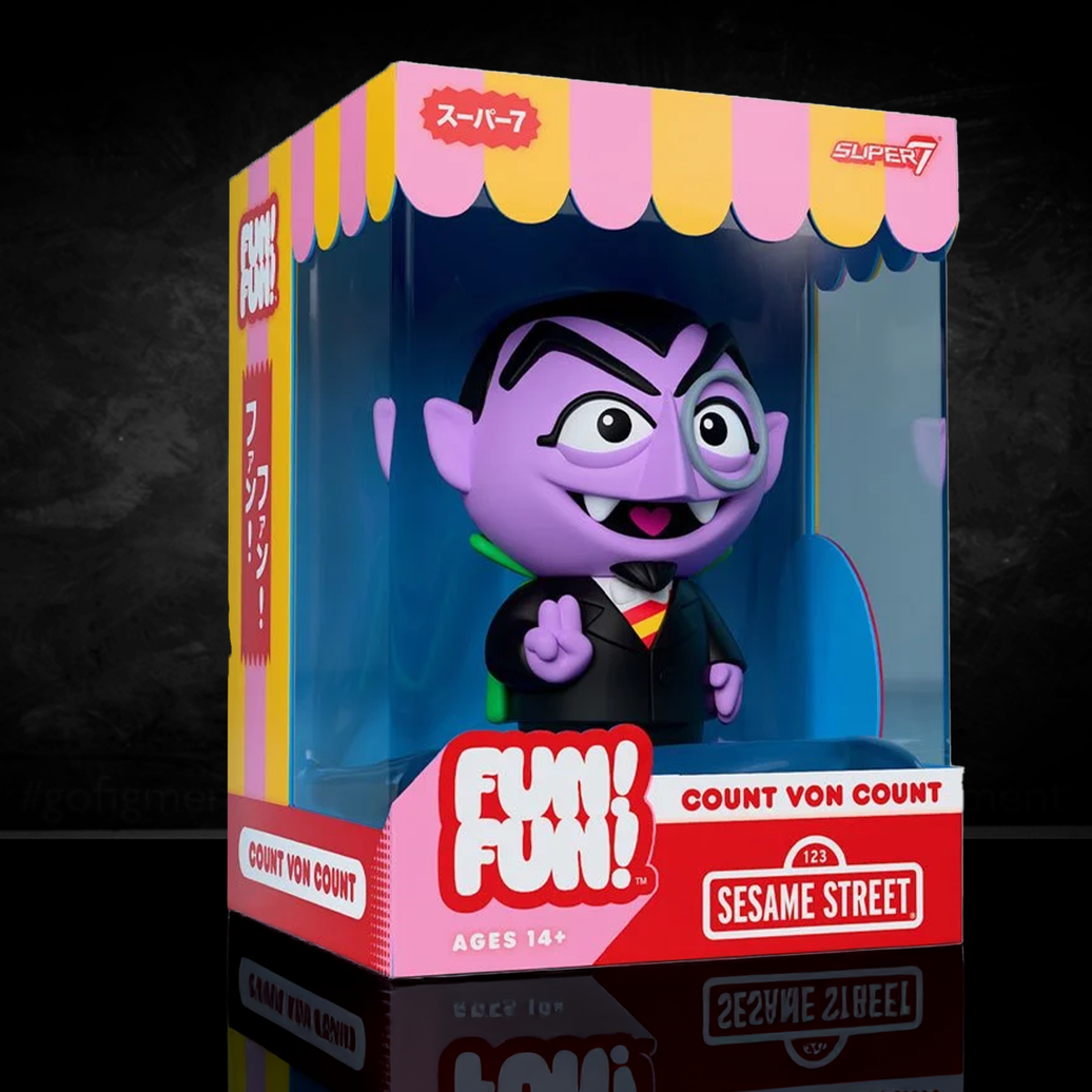 Sesame Street Count Von Count FUN! FUN! Vinyl Figure 5 Inch new in box collectible by Super7 with purple character design