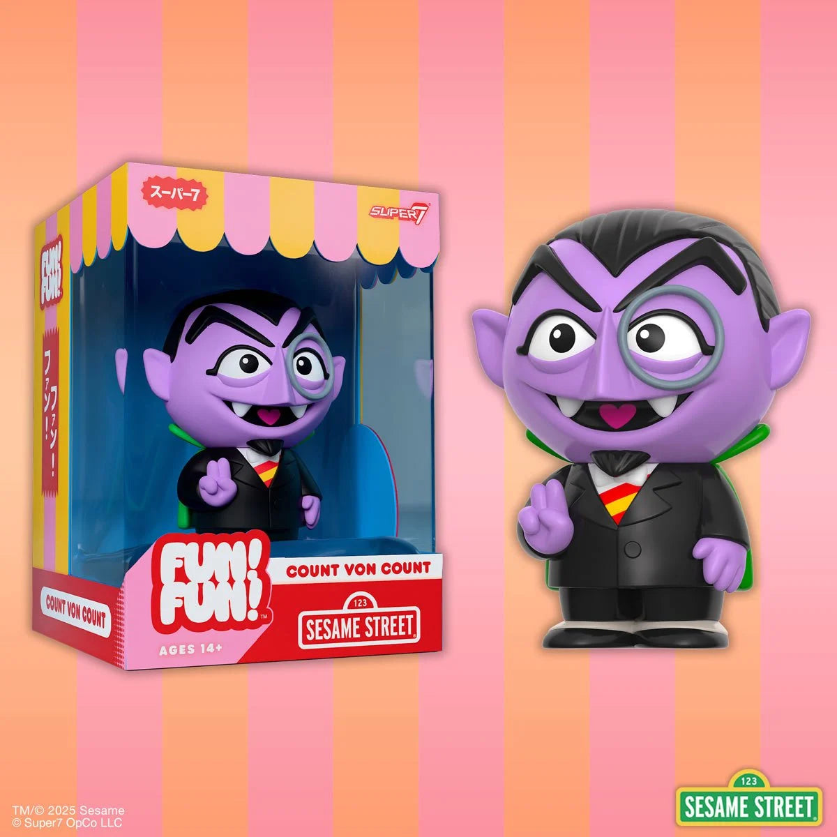 Sesame Street Count Von Count FUN! FUN! Vinyl Figure 5 Inch new in box by Super7 with vampire design