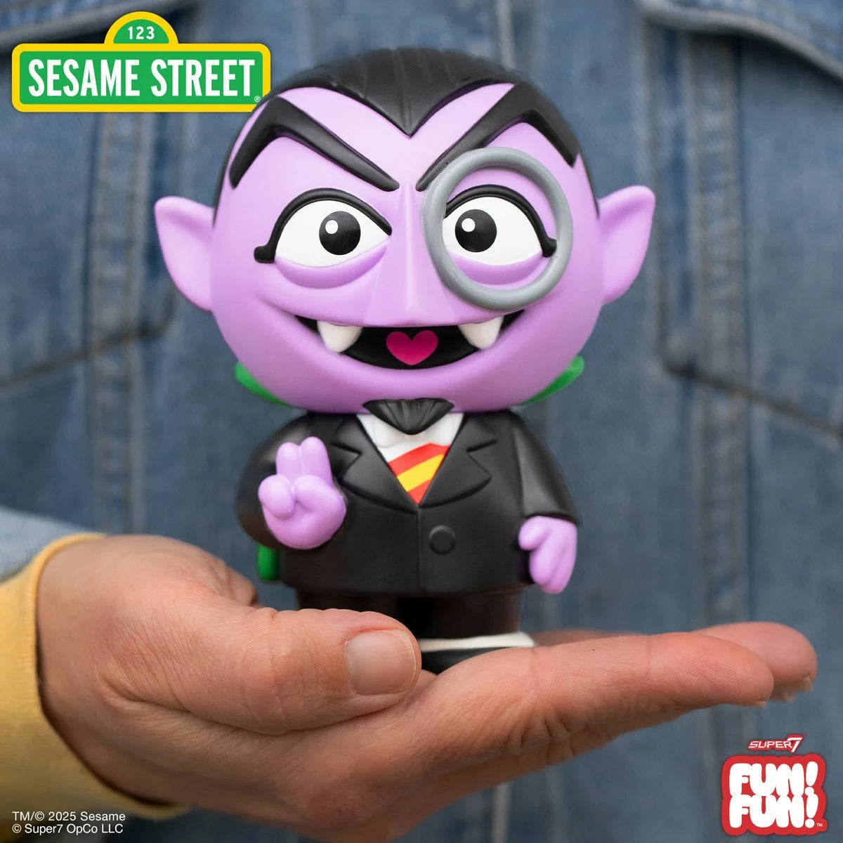 Sesame Street Count Von Count FUN! FUN! Vinyl Figure 5 Inch new in box collectible by Super7 with purple vampire design