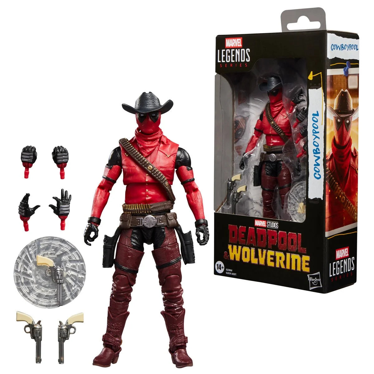 Deadpool & Wolverine Marvel Legends Cowboypool 6-Inch Action Figure new in box by Hasbro with accessories and interchangeable hands