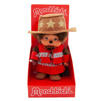 8" Monchhichi Cowgirl in Red Vest and Cowgirl Hat with Brown Eyes by Aliquantum International