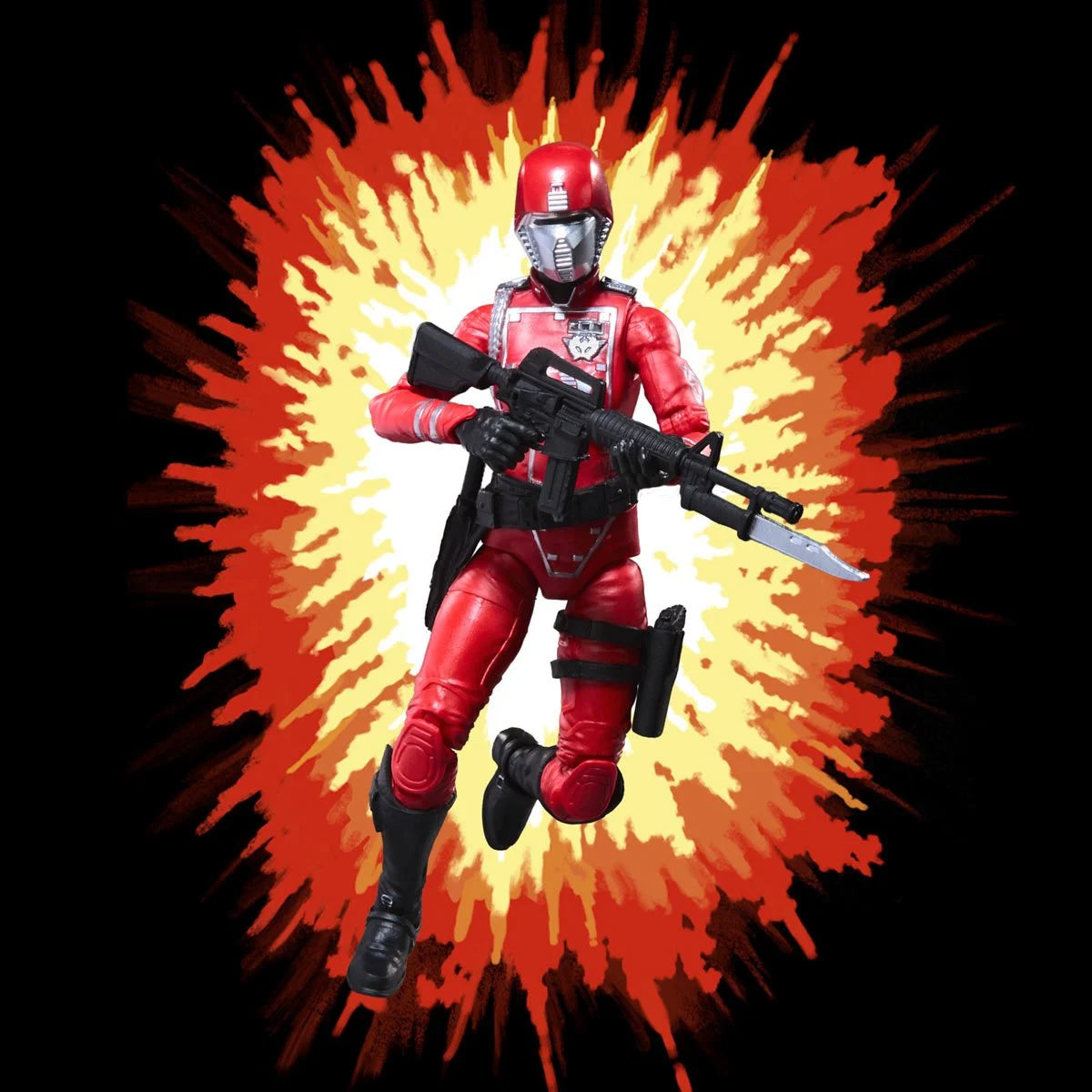 Crimson Guard Female "Retro Cardback" G.I. Joe Classified Series 6 inch COBRA Action Figure by Hasbro posing with rifle