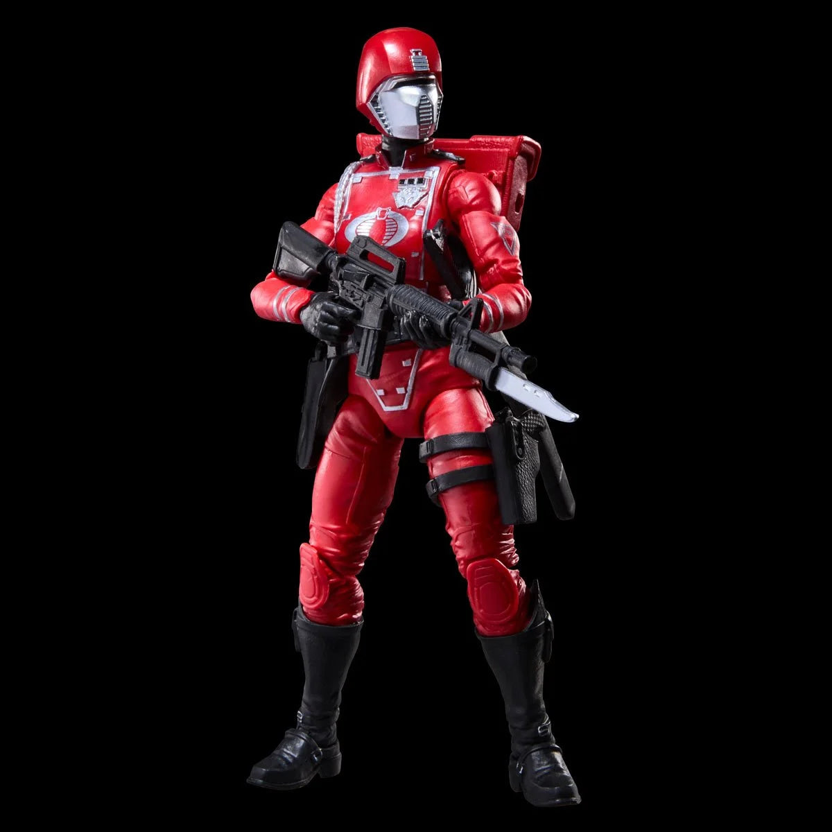 Crimson Guard Female "Retro Cardback" G.I. Joe Classified Series 6 inch COBRA Action Figure by Hasbro standing with weapon and knife