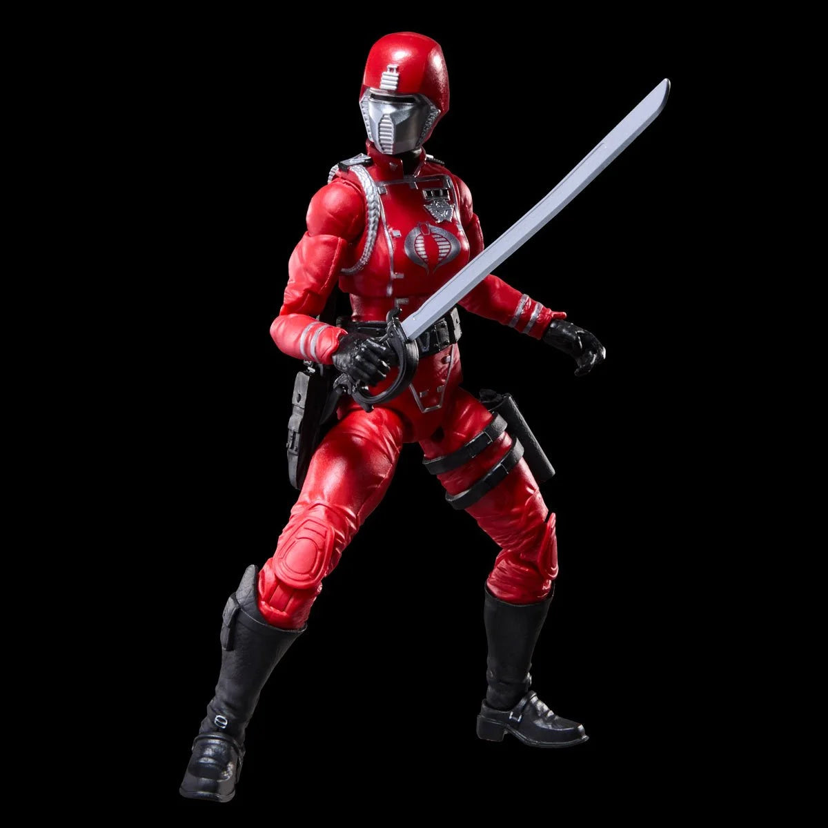 Crimson Guard Female "Retro Cardback" G.I. Joe Classified Series 6 inch COBRA Action Figure by Hasbro posed with sword
