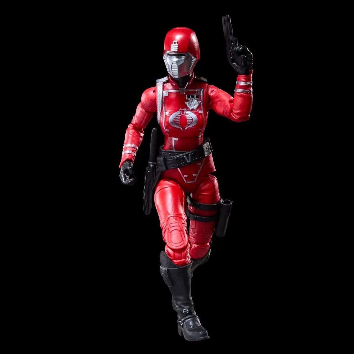 Crimson Guard Female "Retro Cardback" G.I. Joe Classified Series 6 inch COBRA Action Figure by Hasbro in red uniform posing with pistol.