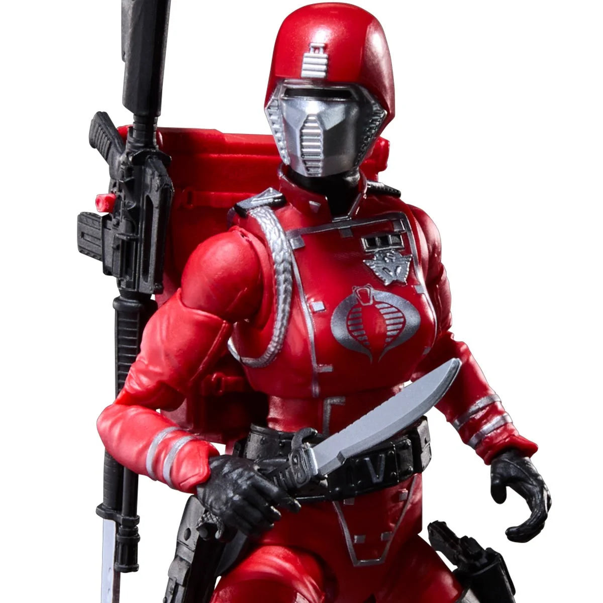 Crimson Guard Female "Retro Cardback" G.I. Joe Classified Series 6 inch COBRA Action Figure by Hasbro holding knife and rifle