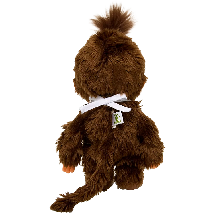 8" Monchhichi Brown Crying Girl - in Pink Lace Bib, Pink Ribbon Ponytail and Gold Tag Sekiguchi