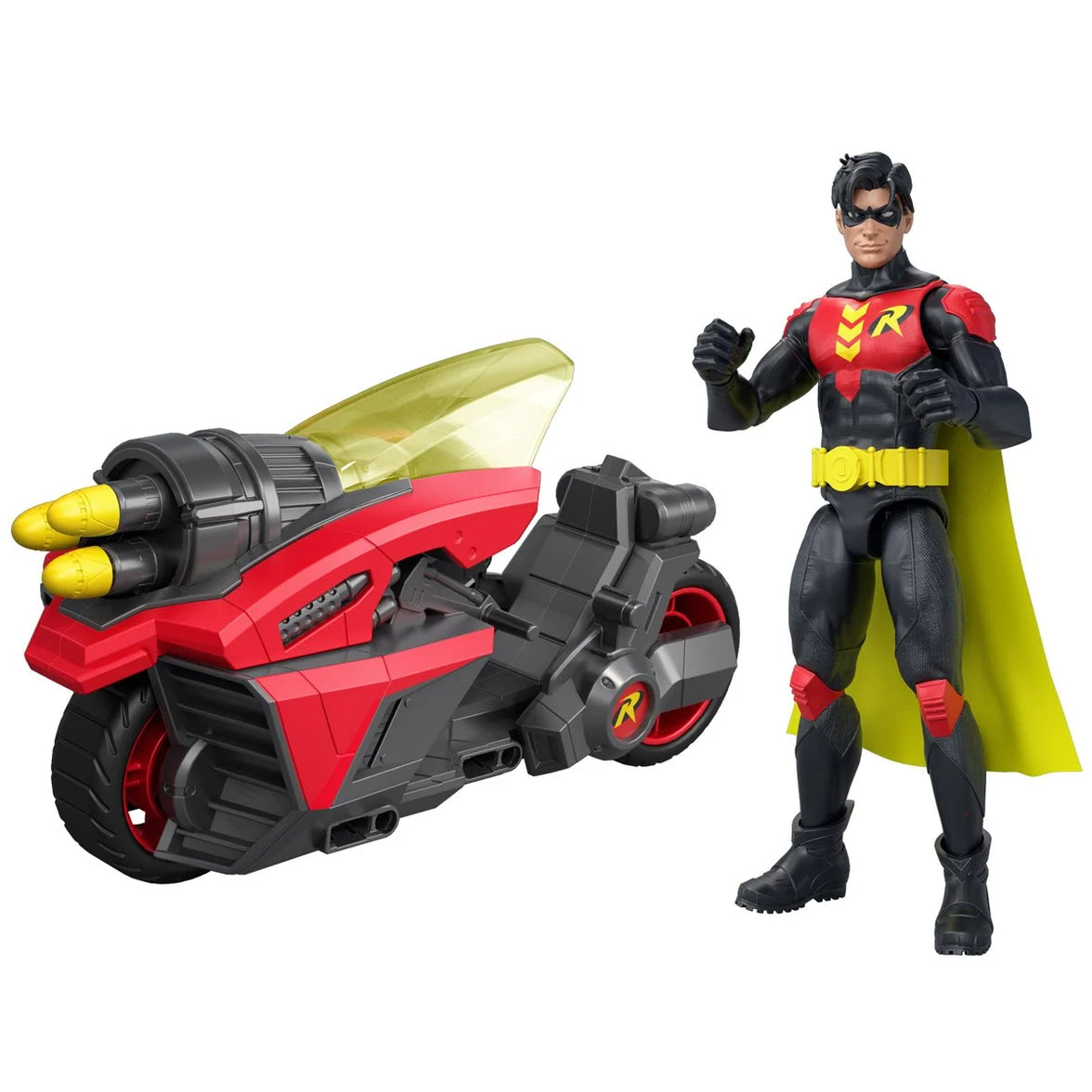 Robin and Motorcycle Action Figure Vehicle Set Mattel DC Premiere Batlink New with yellow cape by Go Figment