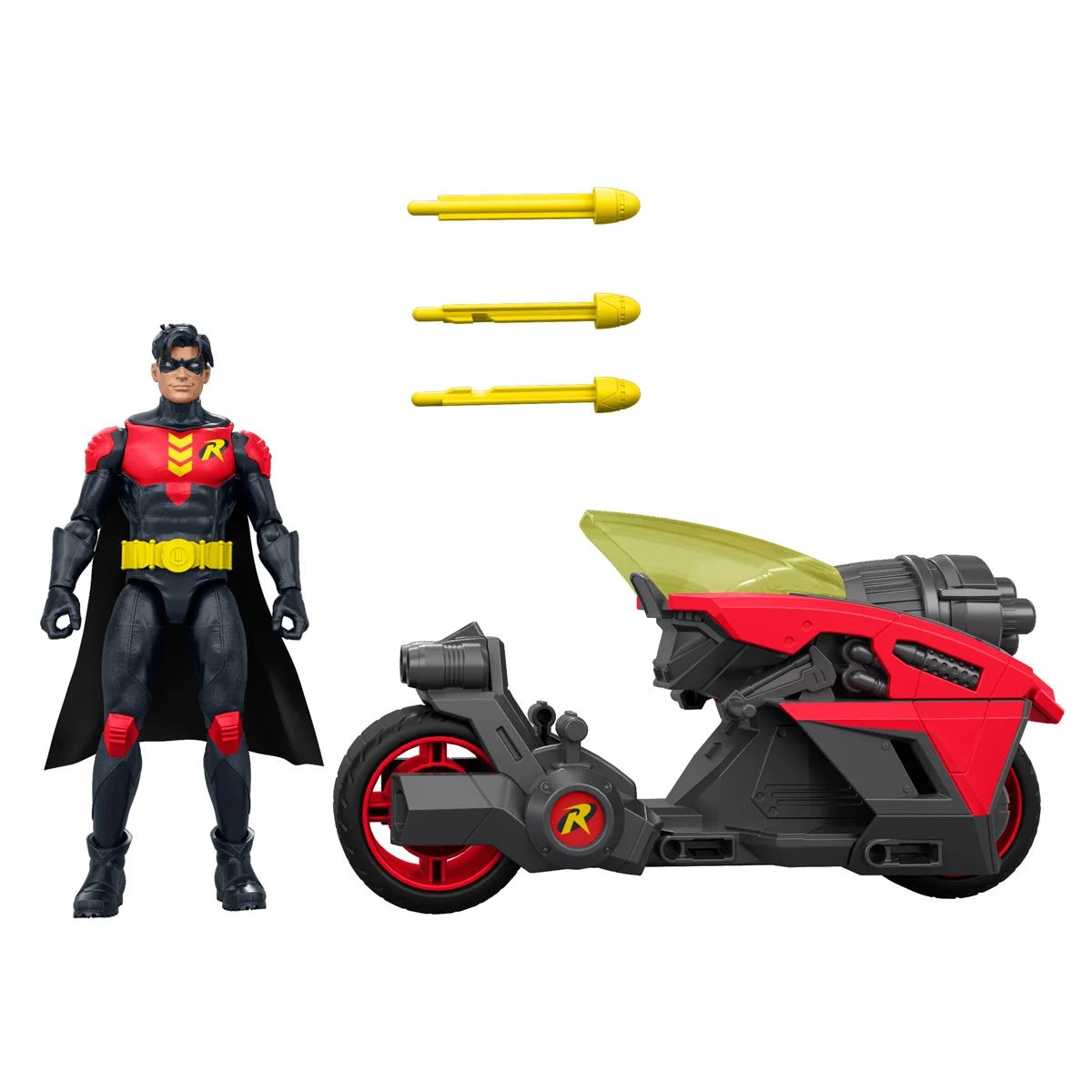 Robin and Motorcycle Action Figure Vehicle Set Mattel DC Premiere Batlink New with three yellow projectile accessories by Go Figment