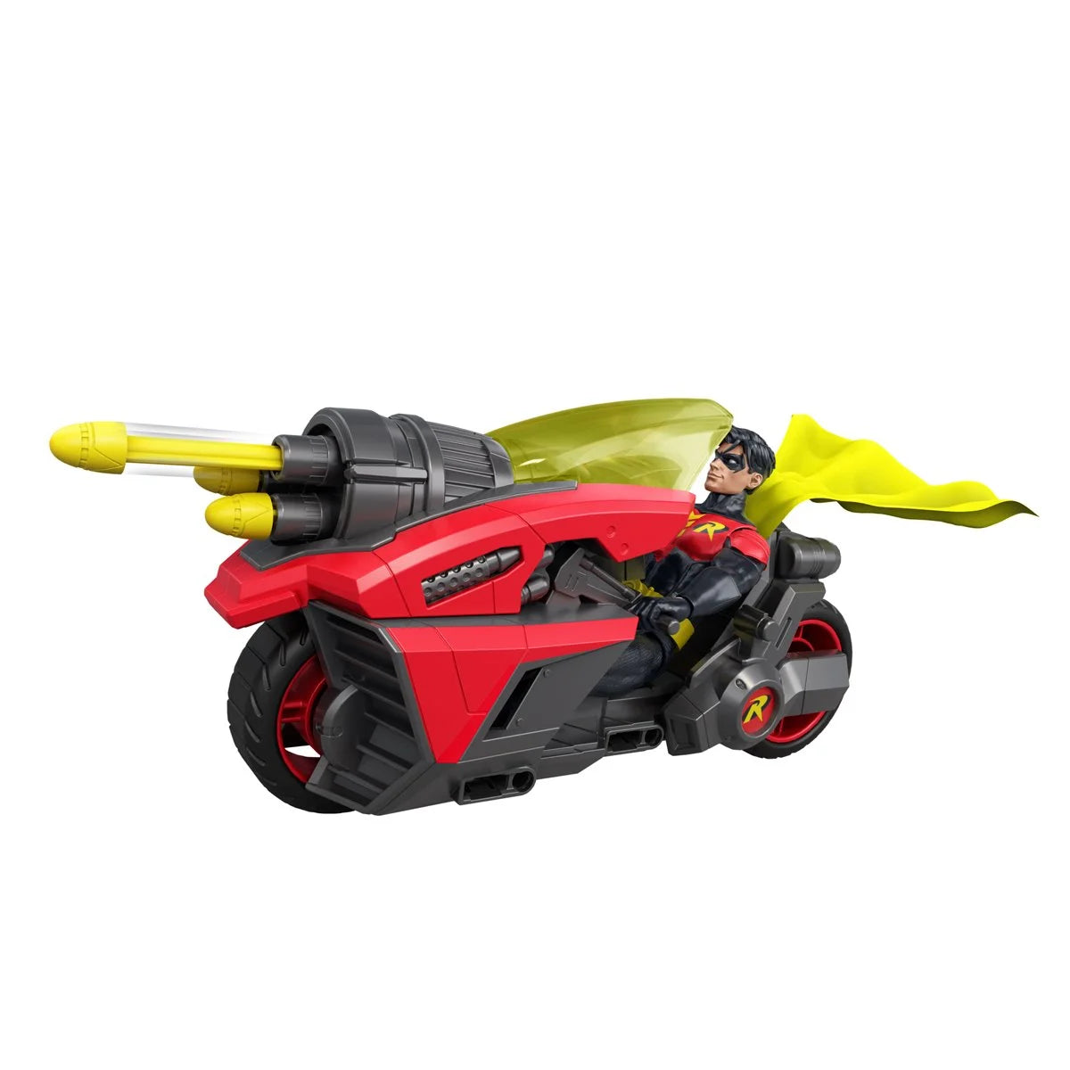 Robin and Motorcycle Action Figure Vehicle Set Mattel DC Premiere Batlink New by Go Figment with yellow cape and red bike