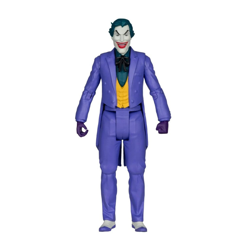 Joker action figure wearing a purple suit with a yellow vest and green hair