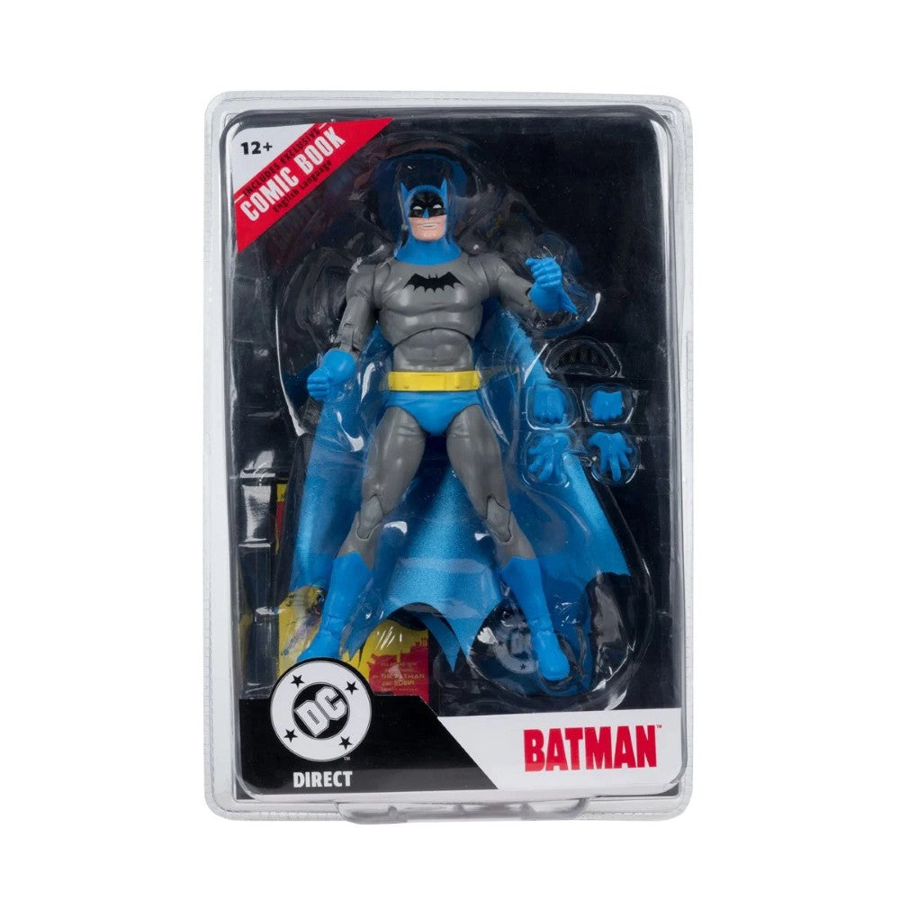 Batman action figure in clear packaging with alternate hands and blue accessories