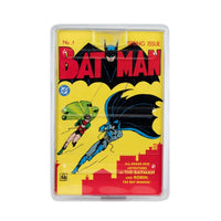 Batman and Robin comic book cover in a protective plastic case, featuring a yellow and red vintage-style design