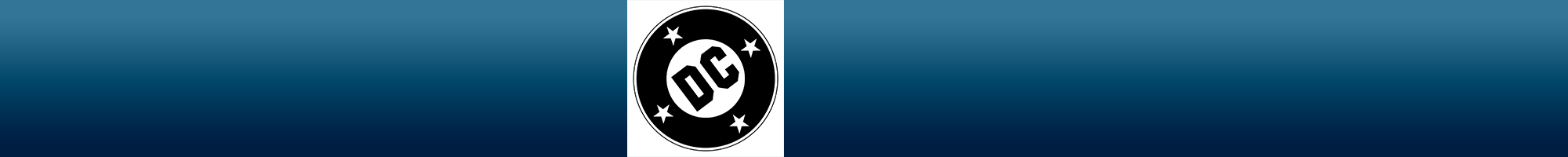 Dark blue horizontal stripes with a white and black circular DC logo centered on a black background