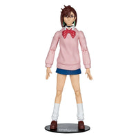 Momo Ayase Dandadan 1:10 Scale 7" Premium Dandadan Action Figure by Go Figment in pink sweater with blue skirt and stand