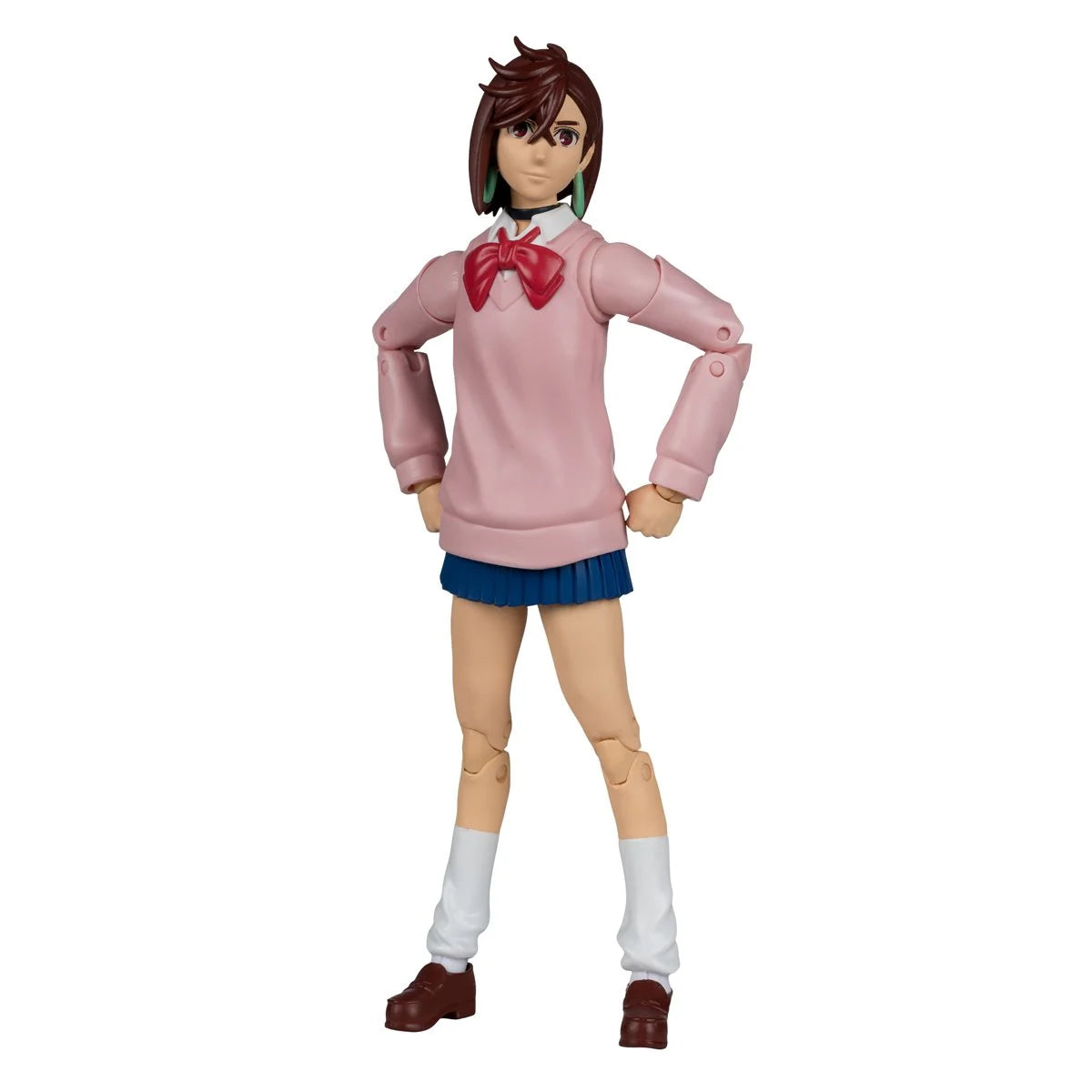 Momo Ayase Dandadan 1:10 Scale 7" Premium Dandadan Action Figure by Go Figment in pink sweater and blue skirt standing pose