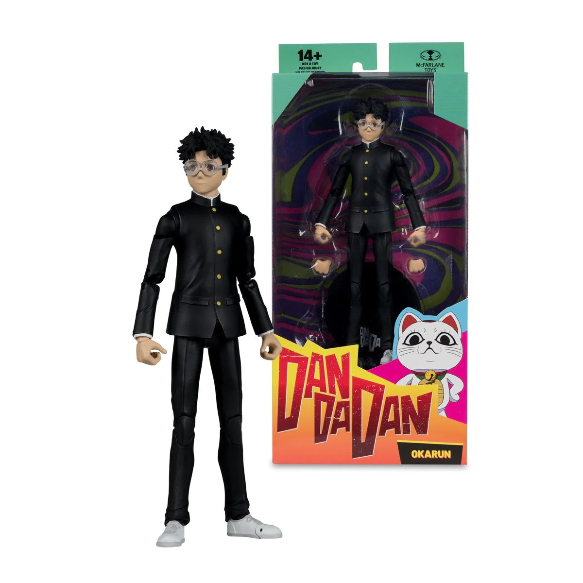 Okarun Dandadan 1:10 Scale 7" Premium Dandadan Action Figure by Go Figment in black outfit with glasses and packaging