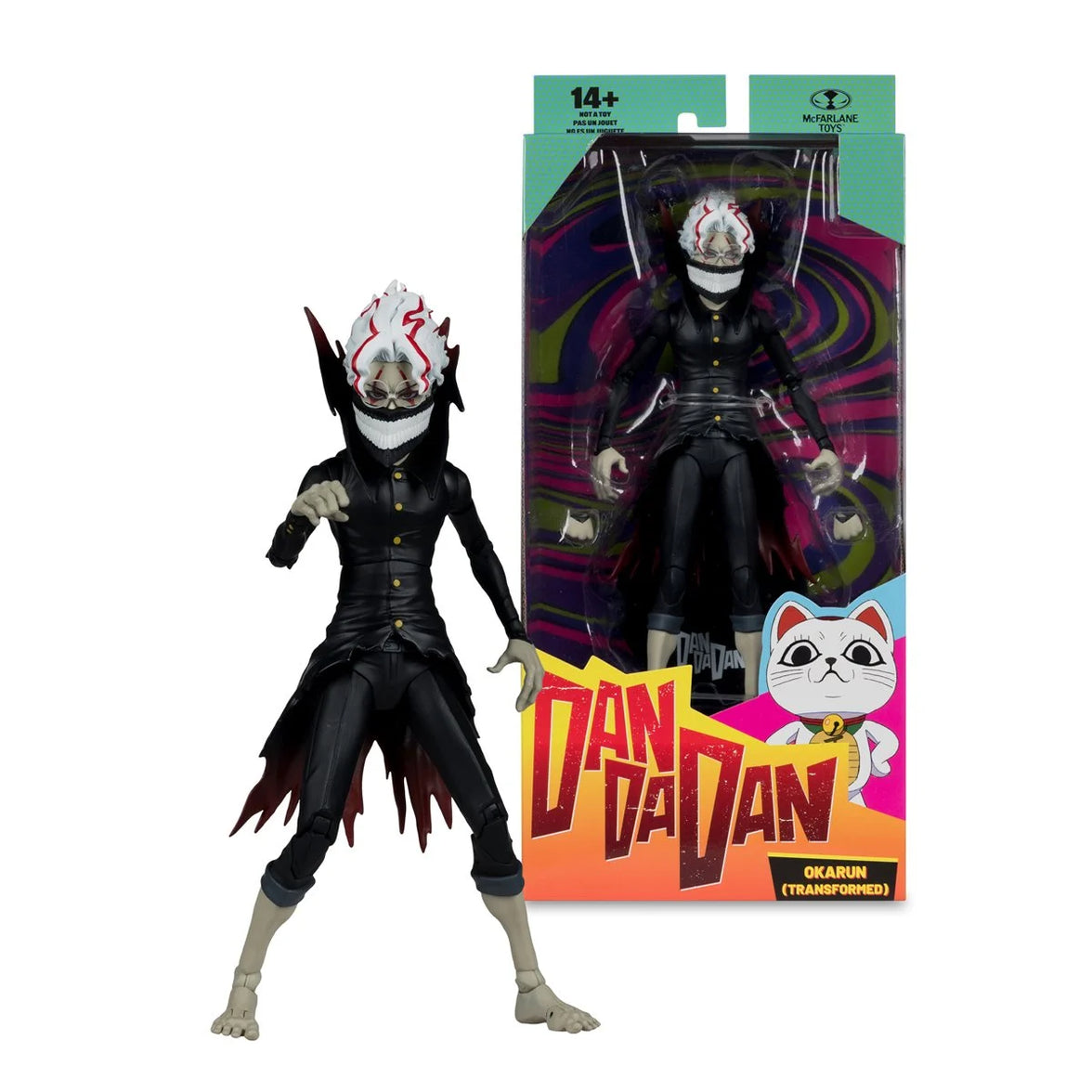 Okarun Transformed Dandadan 1:10 Scale 7" Premium Dandadan Action Figure by Go Figment in black outfit with mask and packaging