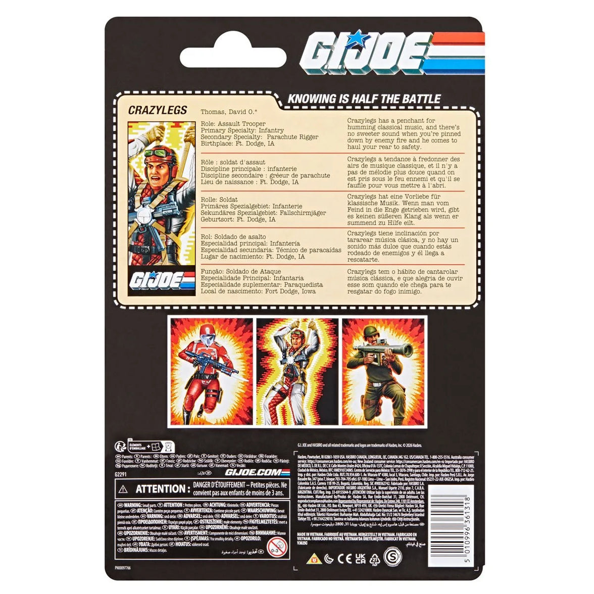 David “Crazylegs” Thomas "Retro Cardback" G.I. Joe Classified Series 6 inch Action Figure packaging back by Hasbro