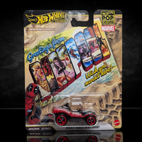 Deadpool Spider-Mobile Dead-Buggy Hot Wheels Premium Pop Culture Diecast Car by Mattel in packaging with Marvel and Hot Wheels branding.