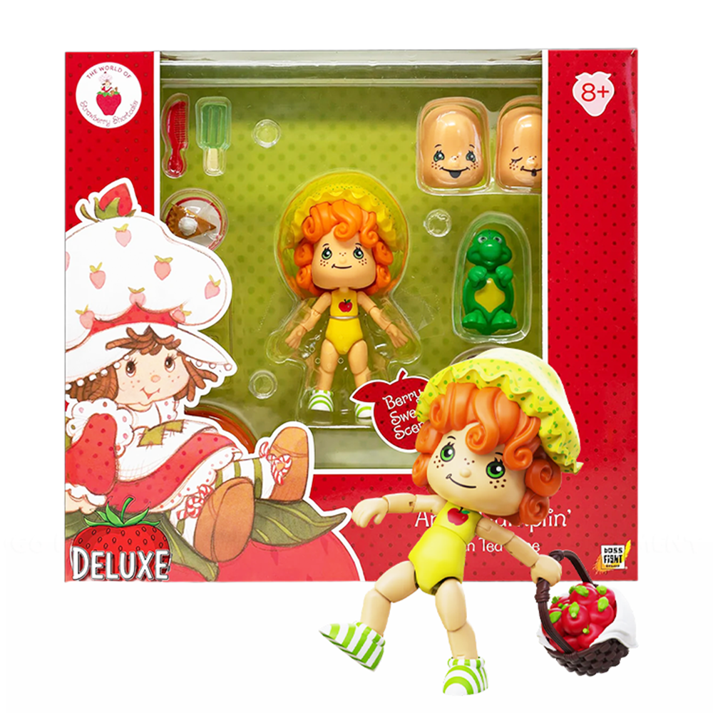Apple Dumplin Strawberry Shortcake DELUXE Action Figure 1:12 by Boss Fight Studio Llc with accessories in box and figure posed outside
