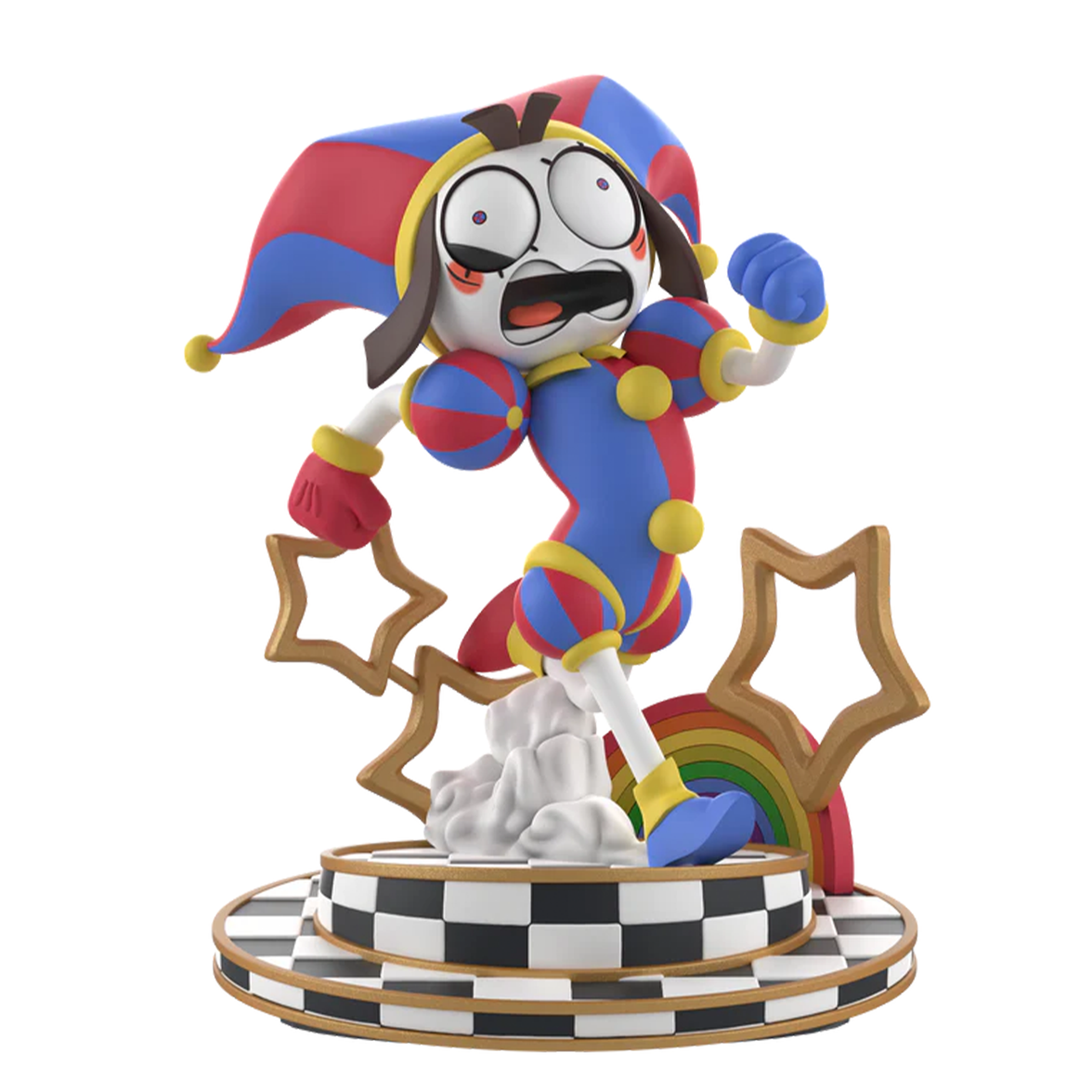 Pomni AniMEGAZ The Amazing Digital Circus 8 Inch Statue and Base/ Free Collector Case by Glitch with colorful jester figure