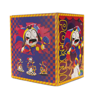 Colorful collectible figure packaging featuring a cartoon jester character breaking through a checkered background design.
