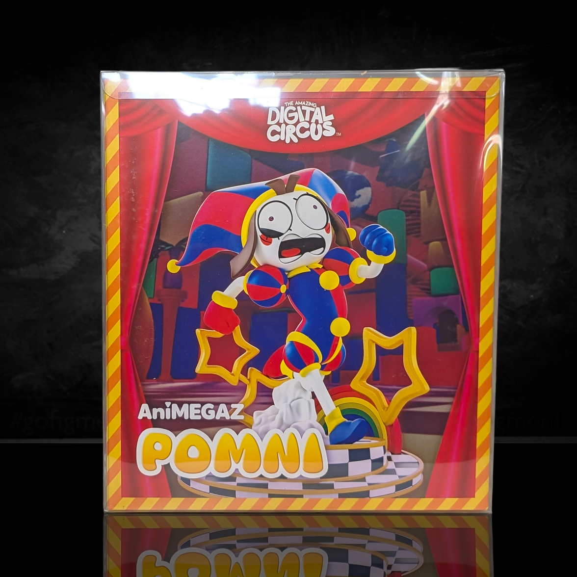 Pomni AniMEGAZ The Amazing Digital Circus 8 Inch Statue and Base/ Free Collector Case by Glitch in colorful jester outfit