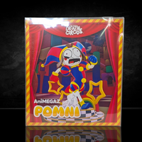 Pomni AniMEGAZ The Amazing Digital Circus 8 Inch Statue and Base/ Free Collector Case by Glitch in colorful jester outfit