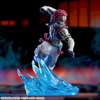 Sega XrossLink Anime Demon Slayer Akaza Kimetsu no Yaiba Statue Premium Figure - Authentic by Banpresto in dynamic pose with blue wave effect.