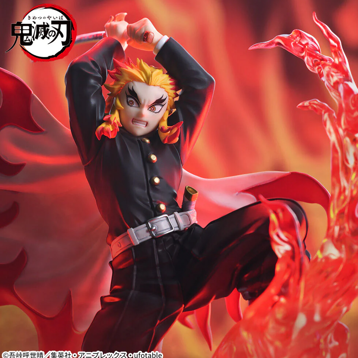 Sega XrossLink Anime Demon Slayer Kyojuro Rengoku Statue Premium Figure - Authentic by Banpresto with fiery dynamic pose